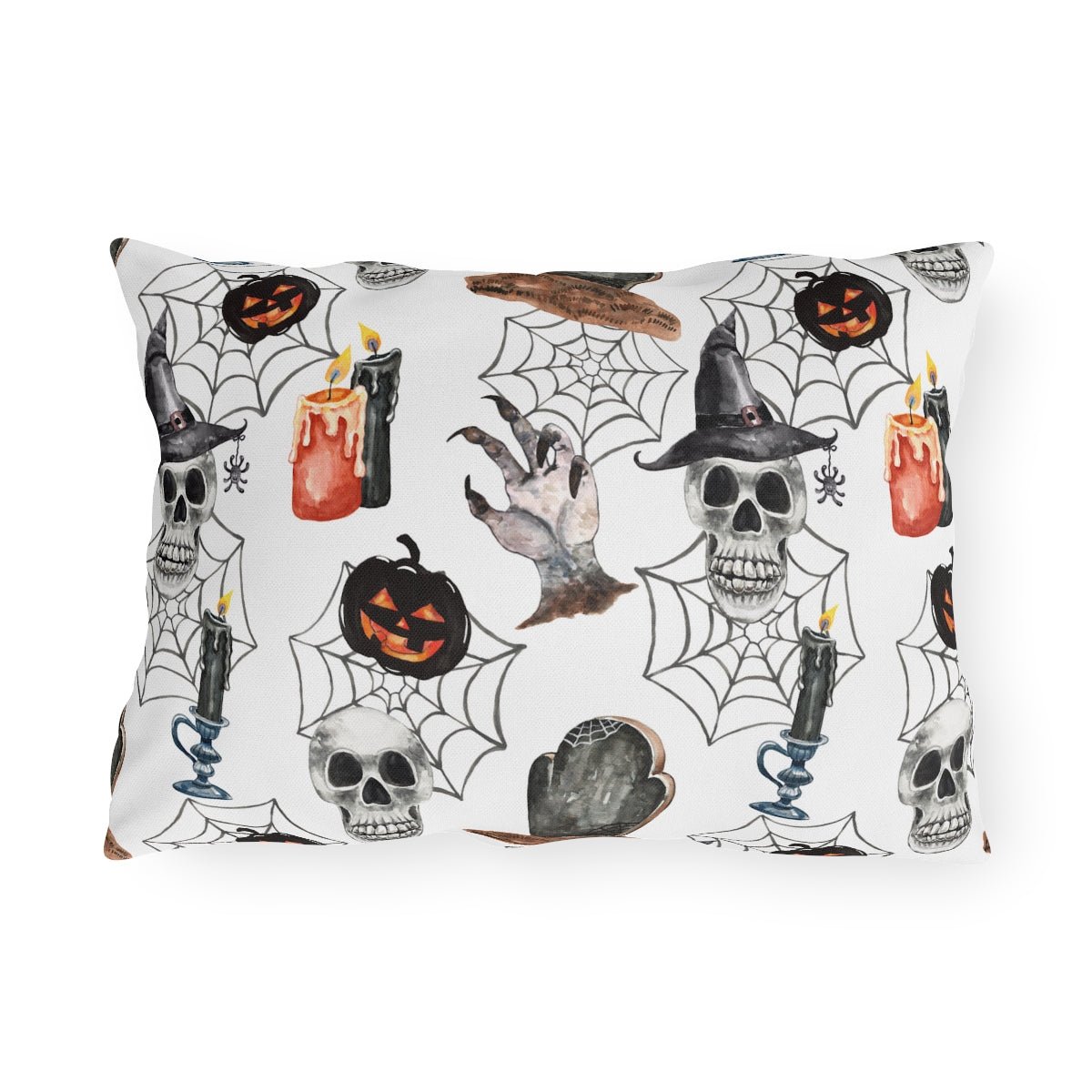 Skulls and Pumpkins Outdoor Pillow - Puffin Lime