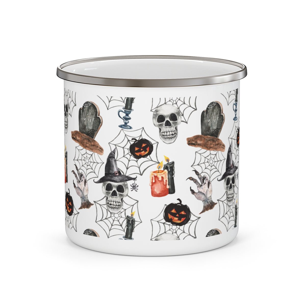 Skulls and Pumpkins Stainless Steel Camping Mug - Puffin Lime