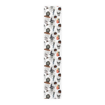 Skulls and Pumpkins Table Runner - Puffin Lime