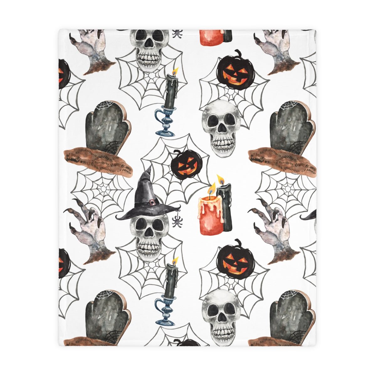 Skulls and Pumpkins Velveteen Minky Blanket (Two-sided print) - Puffin Lime