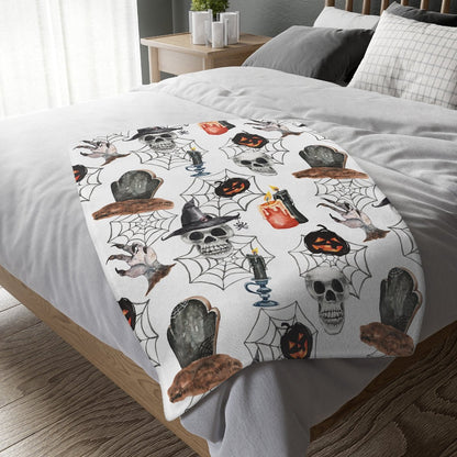 Skulls and Pumpkins Velveteen Minky Blanket (Two-sided print) - Puffin Lime