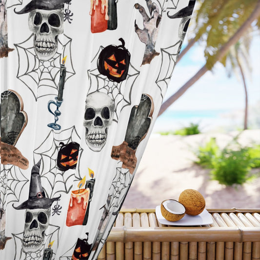 Skulls and Pumpkins Window Curtains (1 Piece) - Puffin Lime