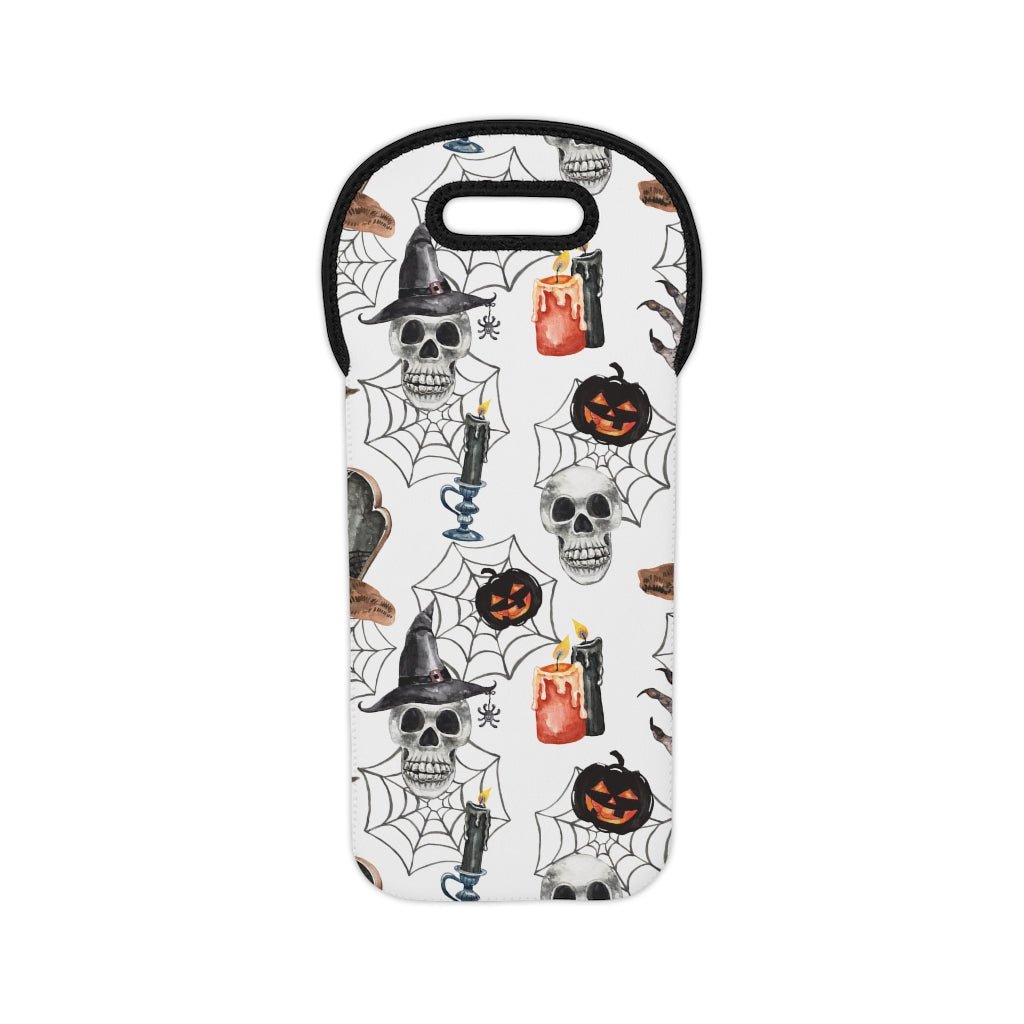 Skulls and Pumpkins Wine Tote Bag - Puffin Lime