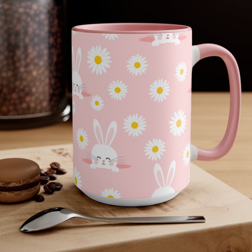 Smiling Bunnies and Daisies Coffee Mug - Puffin Lime