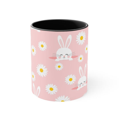 Smiling Bunnies and Daisies Coffee Mug - Puffin Lime