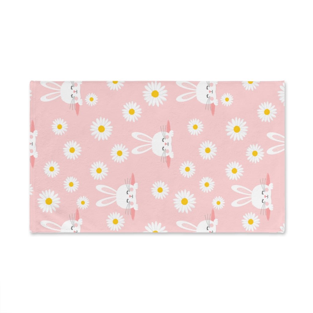 Smiling Bunnies and Daisies Hand Towel - Puffin Lime