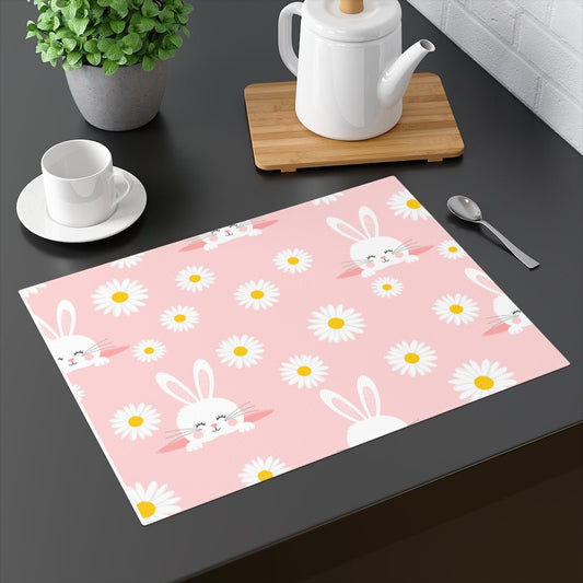 Smiling Bunnies and Daisies Placemat - Puffin Lime