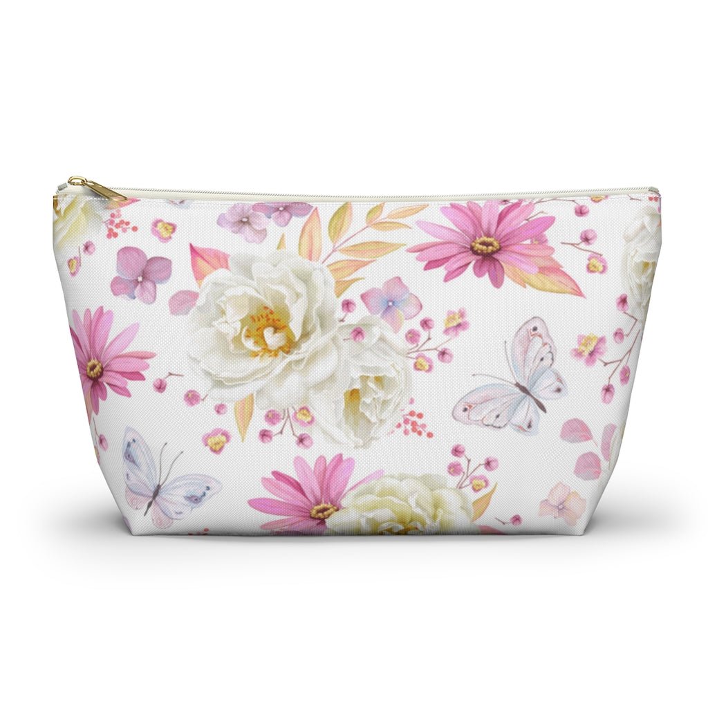 Spring Butterflies and Roses Accessory Pouch w T-bottom - Puffin Lime