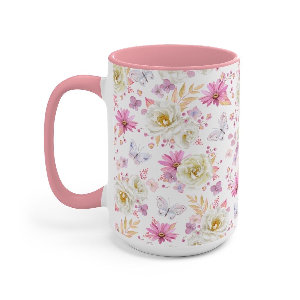 Spring Butterflies and Roses Coffee Mug - Puffin Lime
