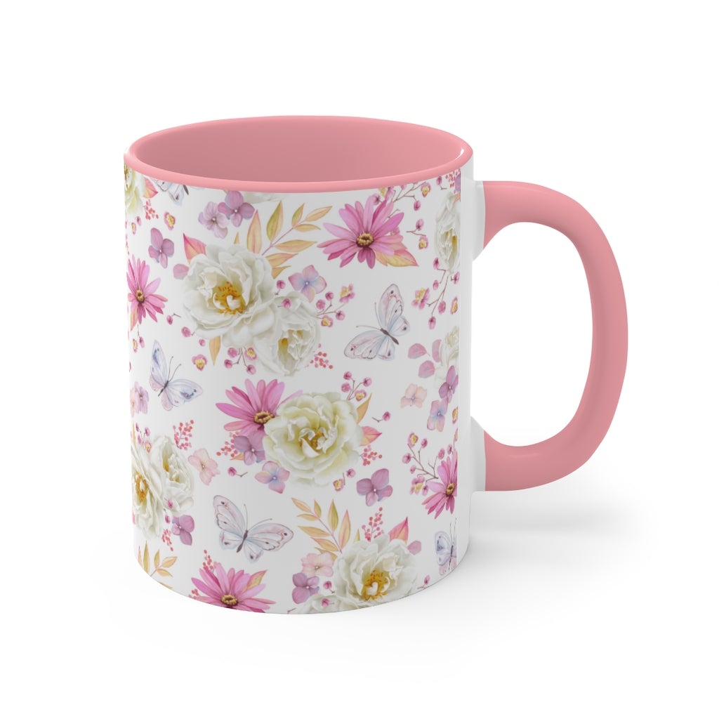 Spring Butterflies and Roses Coffee Mug - Puffin Lime