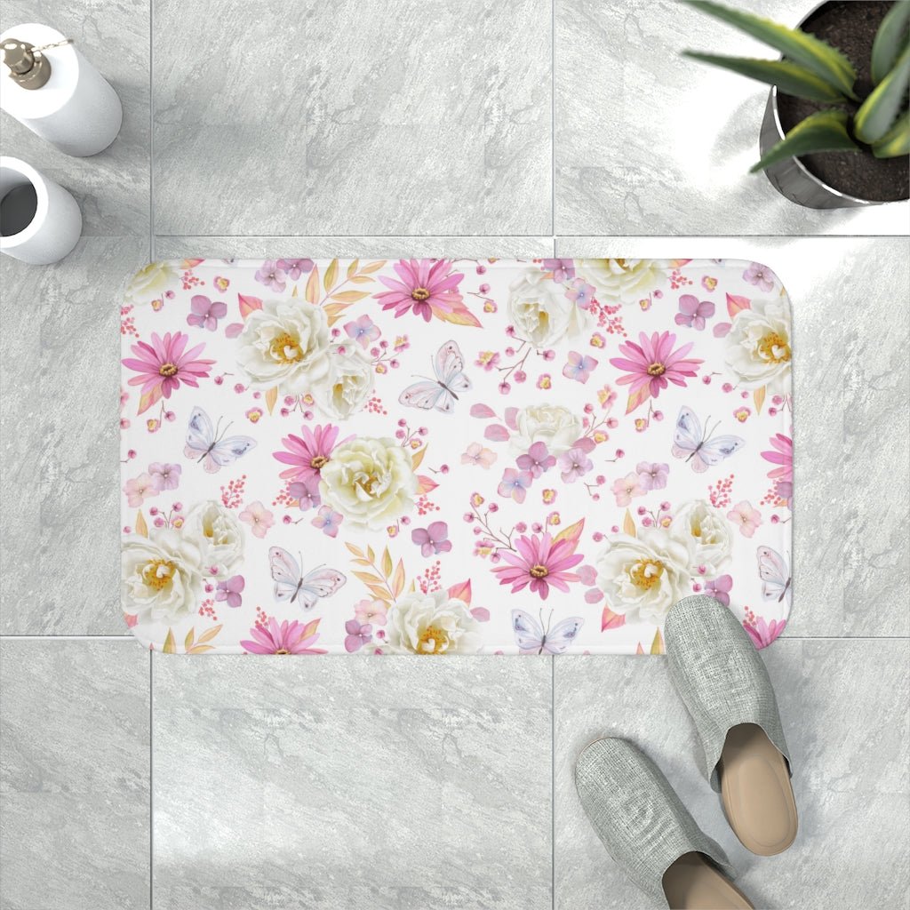 Spring Butterflies and Roses Memory Foam Bath Mat - Puffin Lime