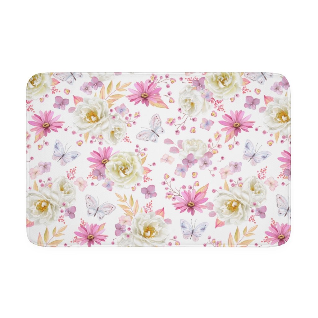 Spring Butterflies and Roses Memory Foam Bath Mat - Puffin Lime