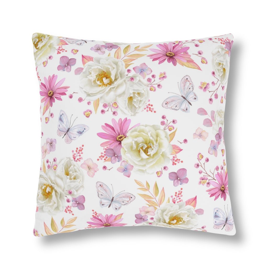 Spring Butterflies and Roses Outdoor Pillow - Puffin Lime