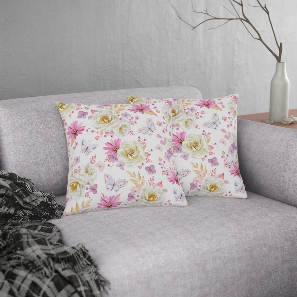 Spring Butterflies and Roses Outdoor Pillow - Puffin Lime