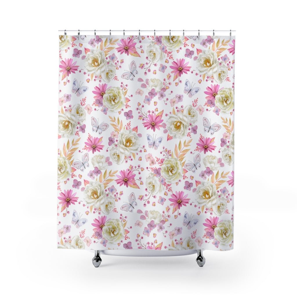 Spring Butterflies and Roses Shower Curtains - Puffin Lime