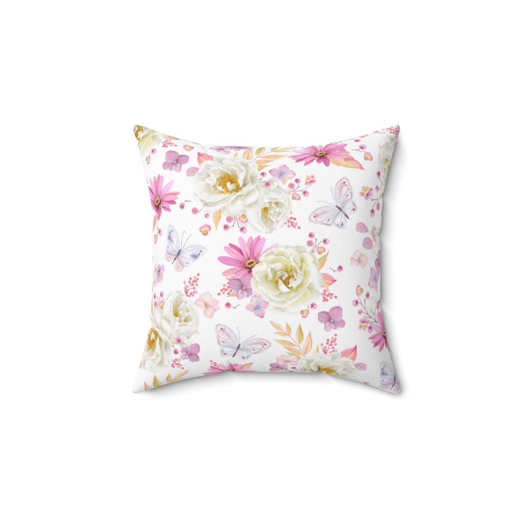 Spring Butterflies and Roses Spun Polyester Square Pillow - Puffin Lime