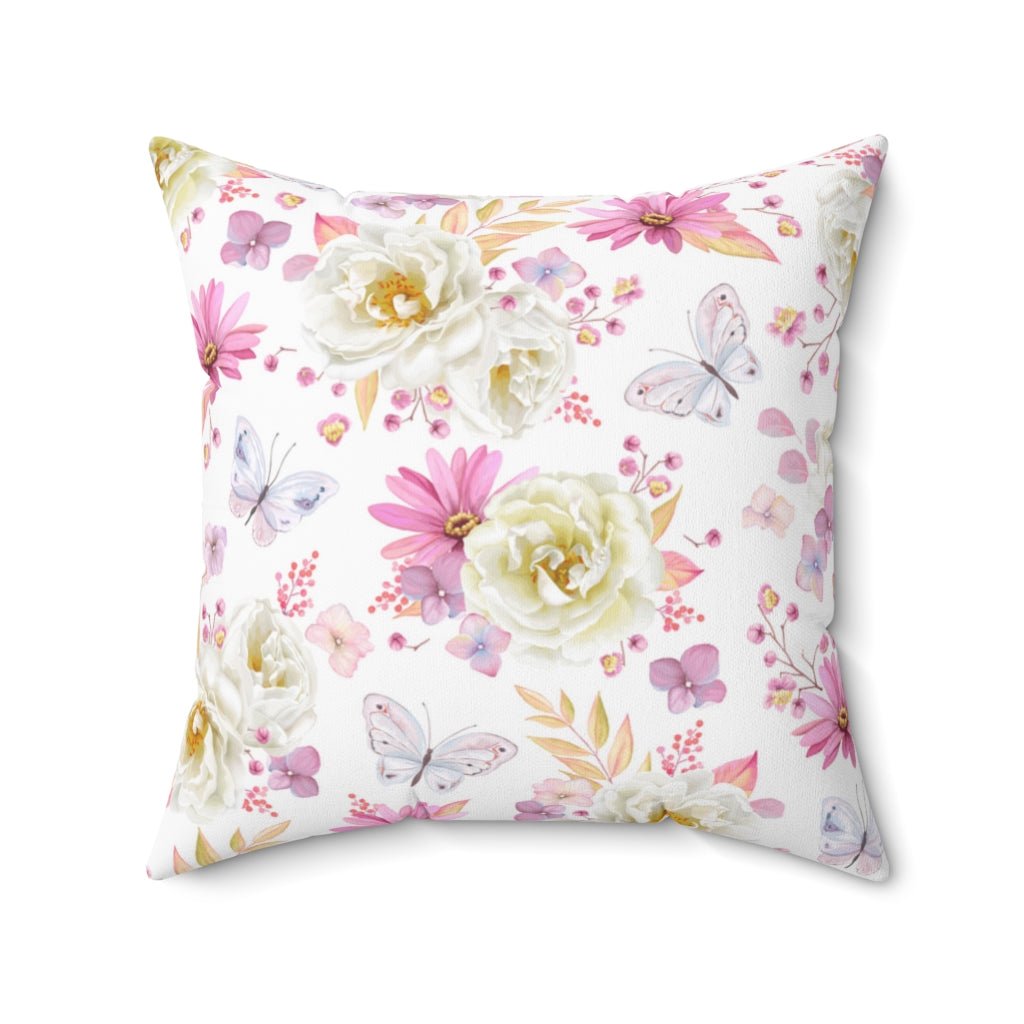 Spring Butterflies and Roses Spun Polyester Square Pillow - Puffin Lime