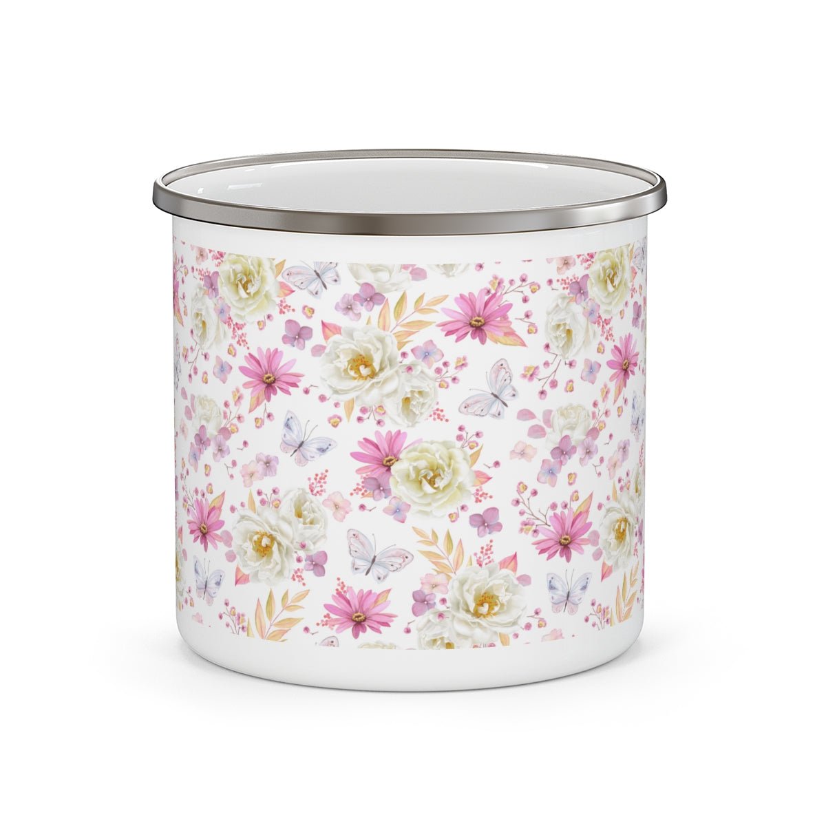 Spring Butterflies and Roses Stainless Steel Camping Mug - Puffin Lime