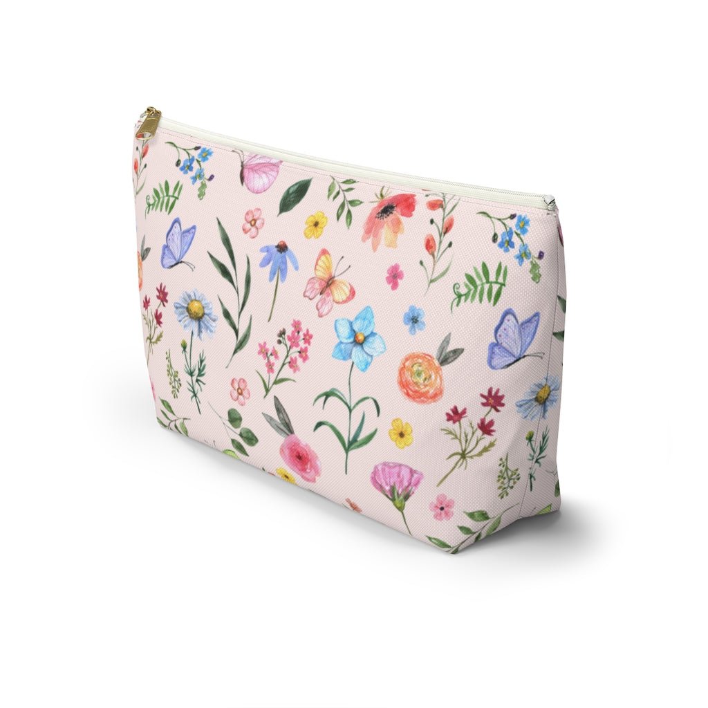 Spring Daisies and Butterflies Accessory Pouch w T-bottom - Puffin Lime