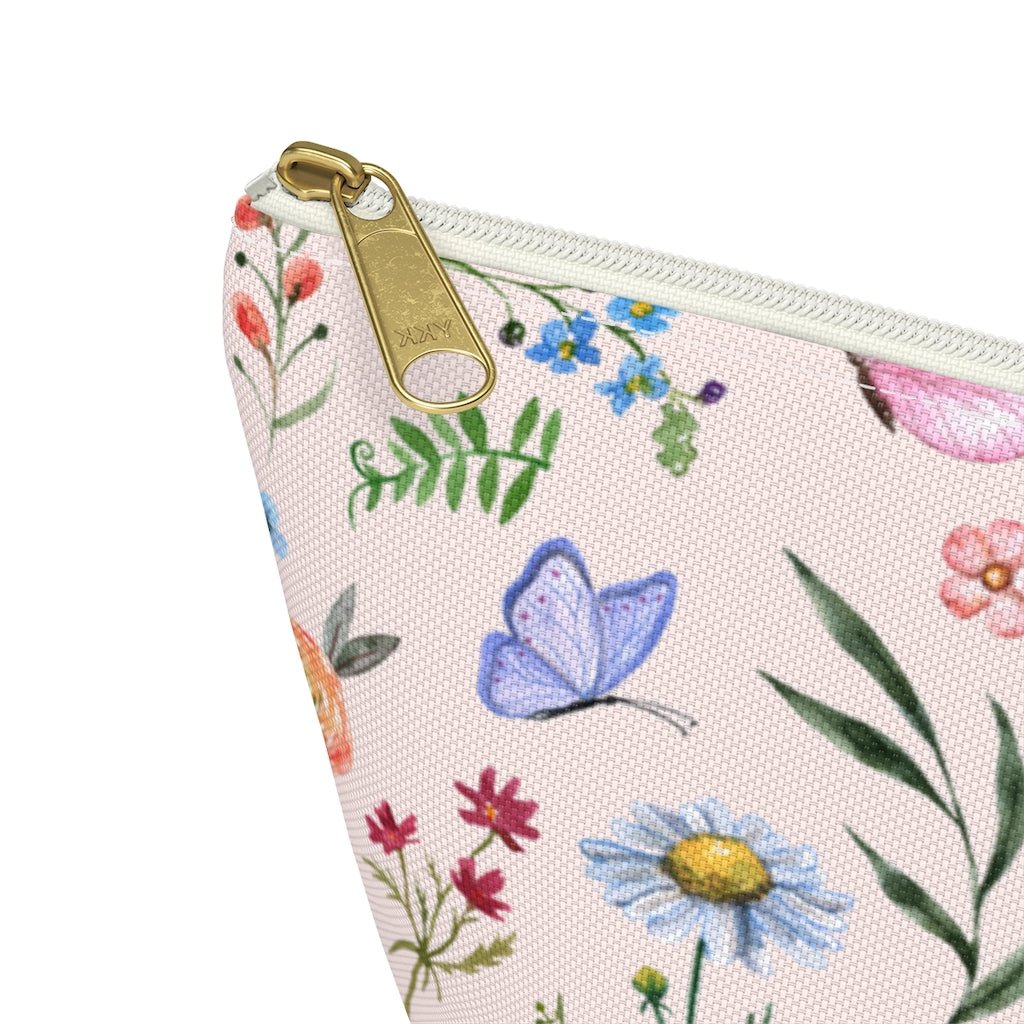 Spring Daisies and Butterflies Accessory Pouch w T-bottom - Puffin Lime