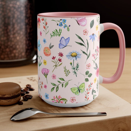 Spring Daisies and Butterflies Coffee Mug - Puffin Lime