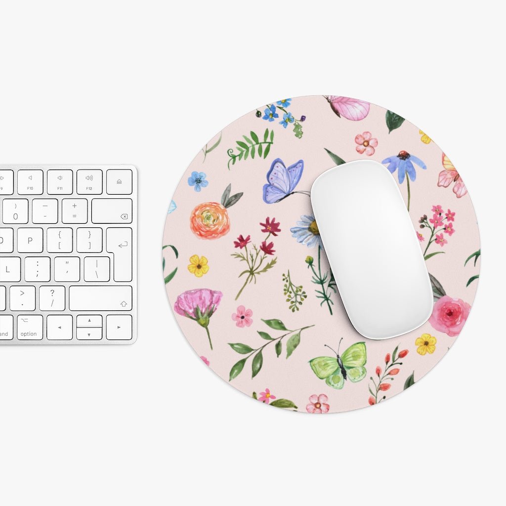 Spring Daisies and Butterflies Mouse Pad - Puffin Lime