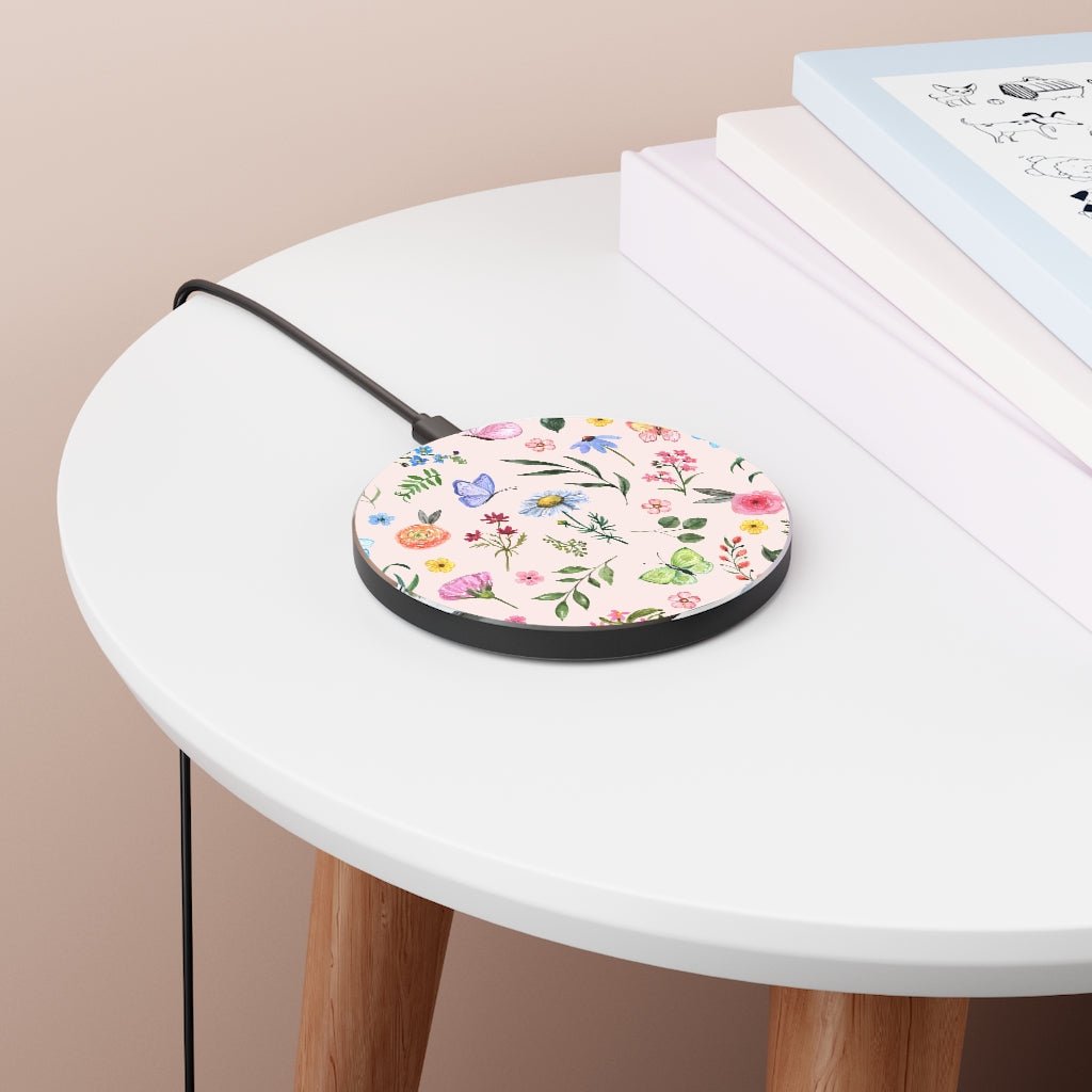 Spring Daisies and Butterflies Wireless Charger - Puffin Lime