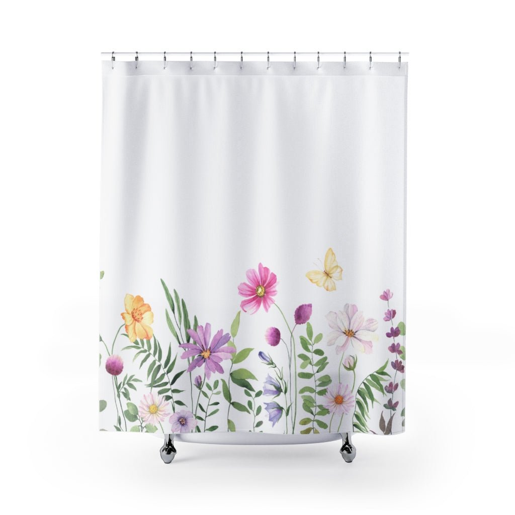 Spring Flower Garden Shower Curtains - Puffin Lime