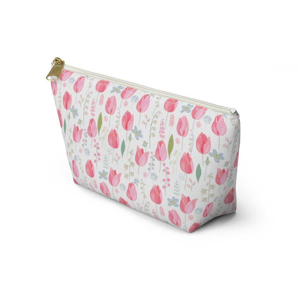 Spring Pink Tulips Accessory Pouch w T-bottom - Puffin Lime