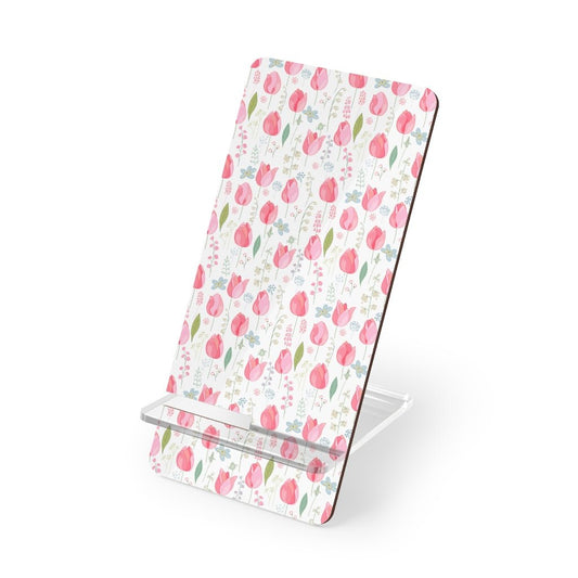 Spring Pink Tulips Mobile Display Stand for Smartphones - Puffin Lime