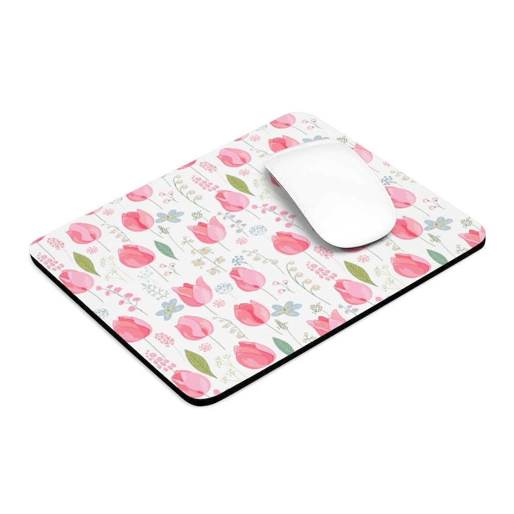 Spring Pink Tulips Mouse Pad - Puffin Lime