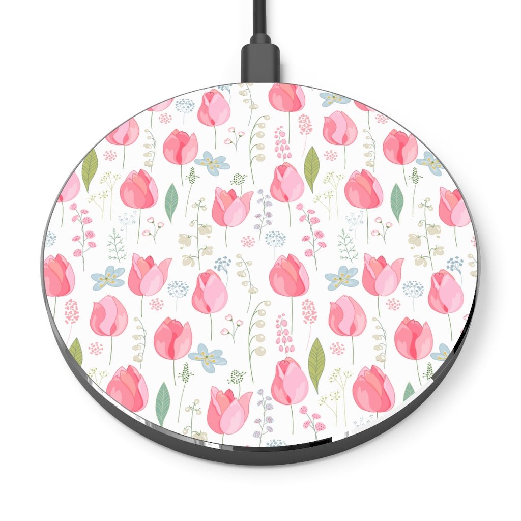 Spring Pink Tulips Wireless Charger - Puffin Lime