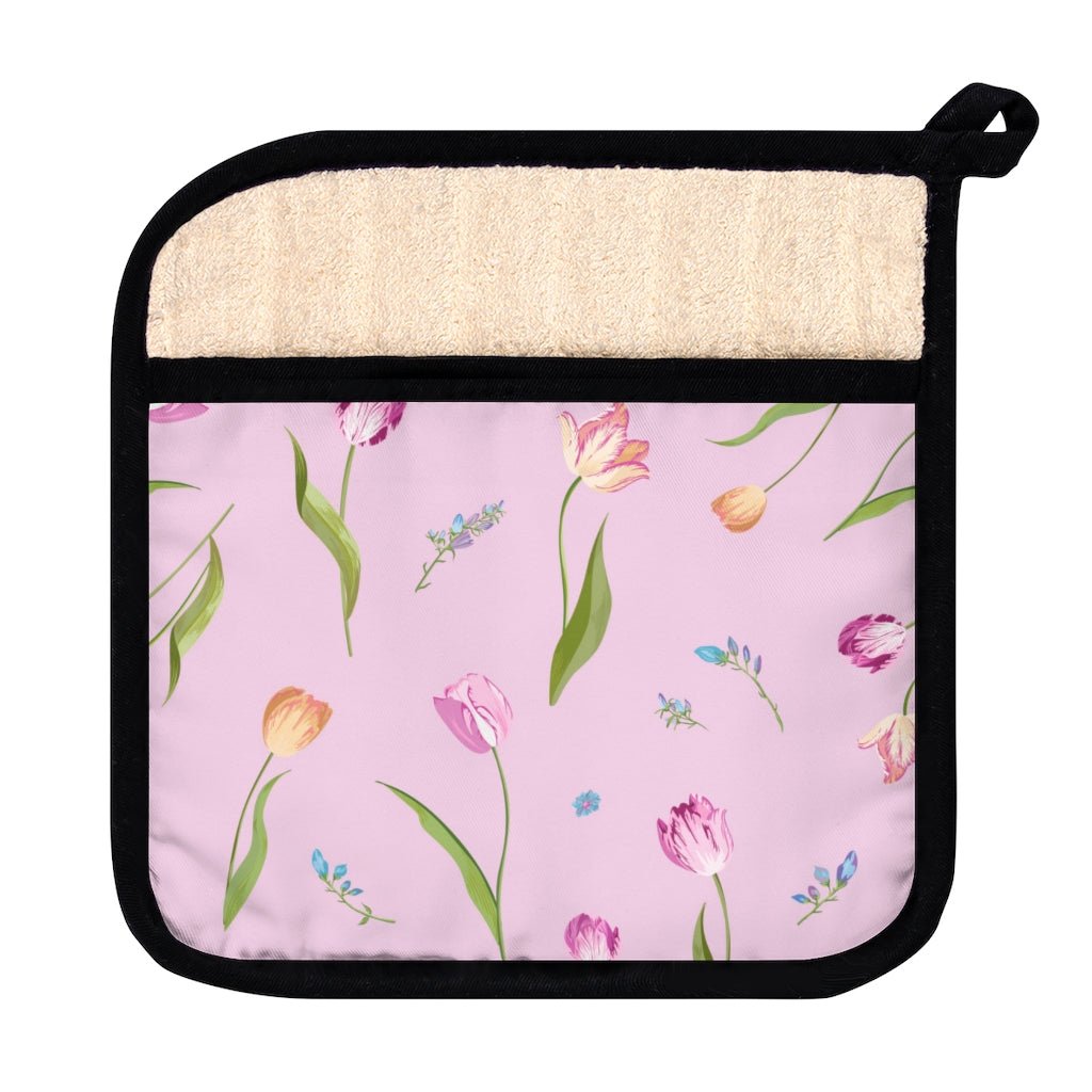 Spring Tulips Pot Holder with Pocket - Puffin Lime