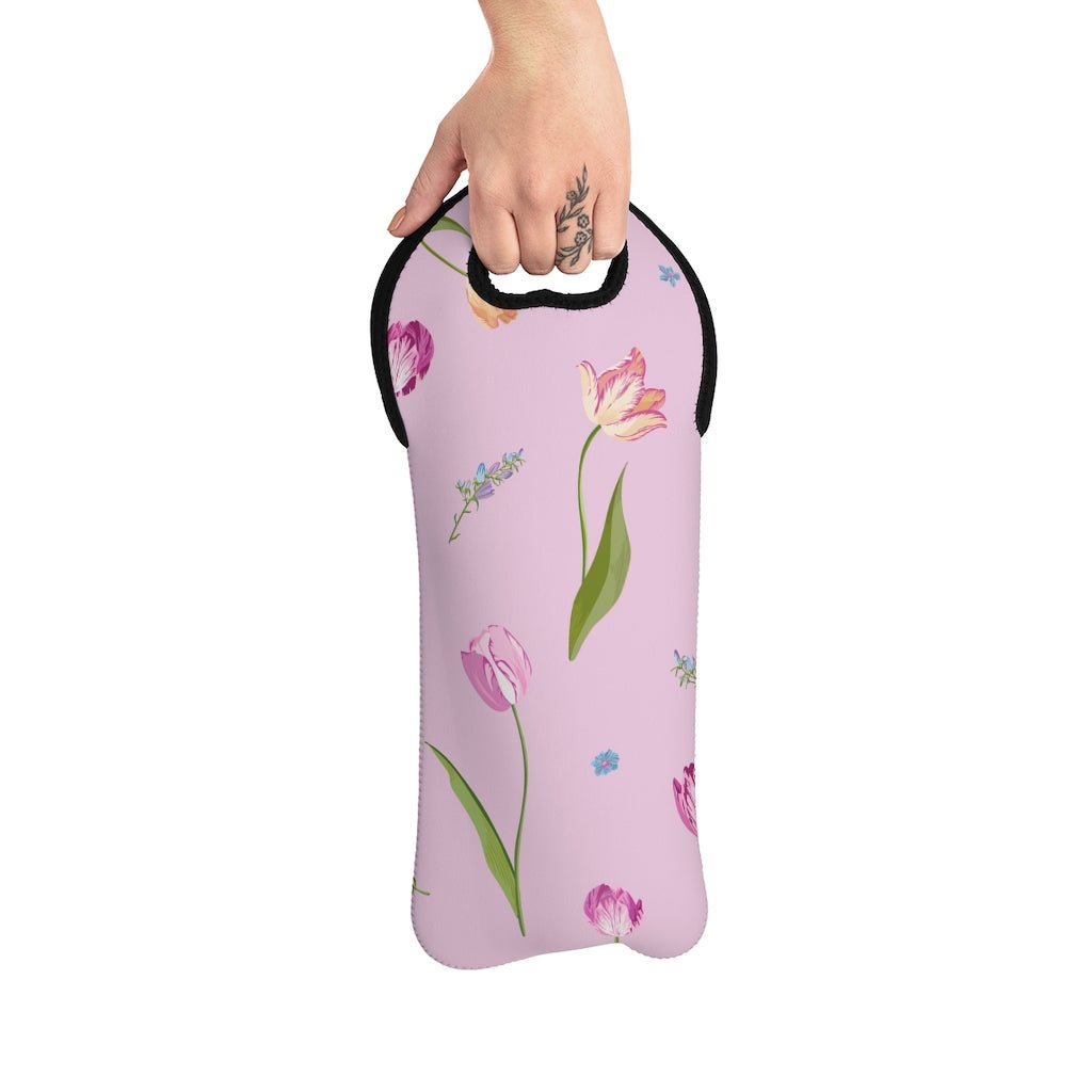 Spring Tulips Wine Tote Bag - Puffin Lime