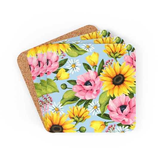Sunflowers Corkwood Coaster Set - Puffin Lime