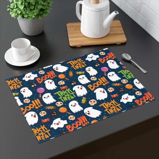 Trick or Treat Ghosts Cotton Placemat - Puffin Lime