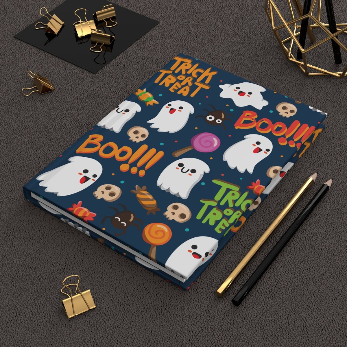 Trick or Treat Ghosts Hardcover Journal Matte - Puffin Lime