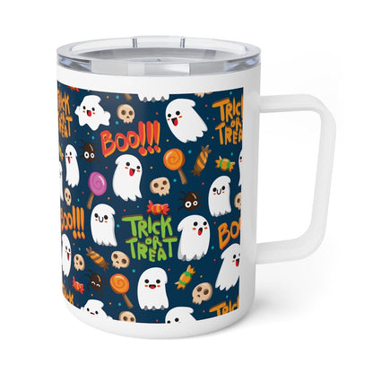 Trick or Treat Ghosts Insulated Coffee Mug, 10oz - Puffin Lime