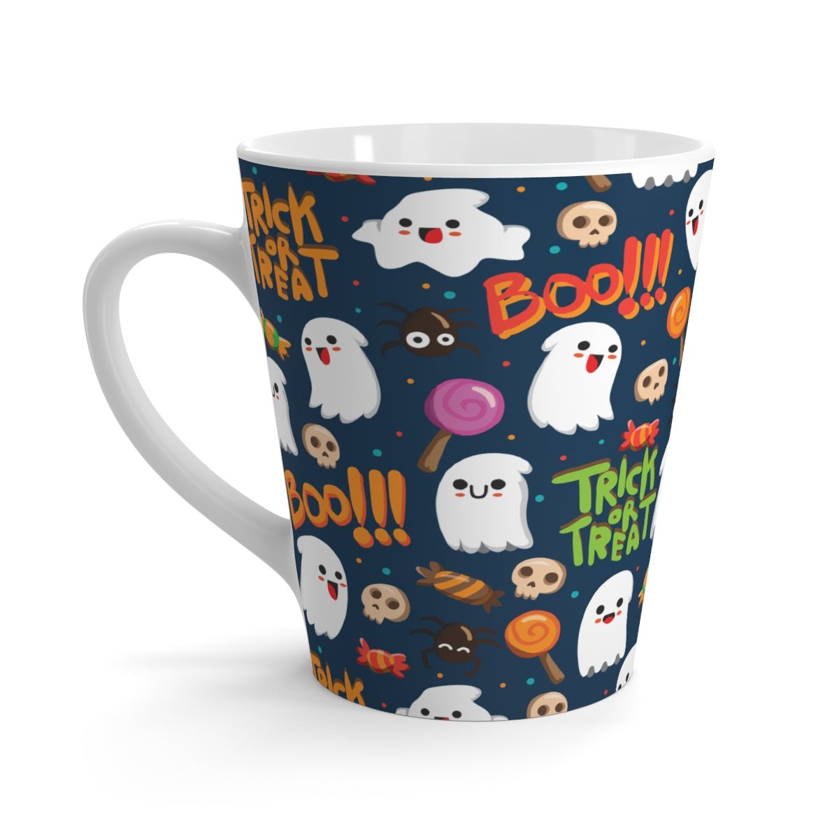 Trick or Treat Ghosts Latte Mug - Puffin Lime