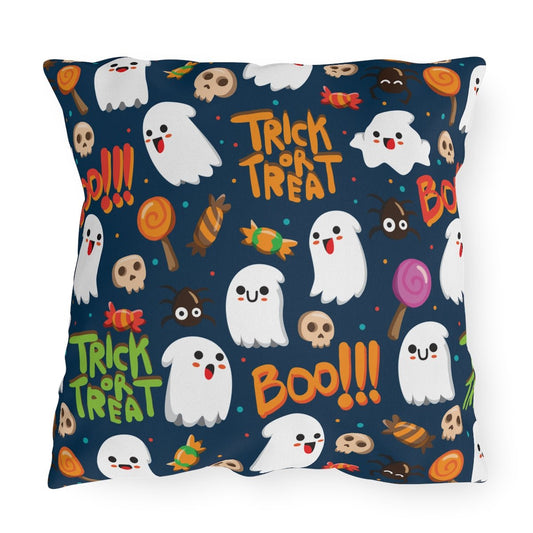 Trick or Treat Ghosts Outdoor Pillow - Puffin Lime