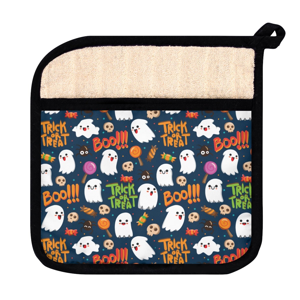 Trick or Treat Ghosts Pot Holder with Pocket - Puffin Lime