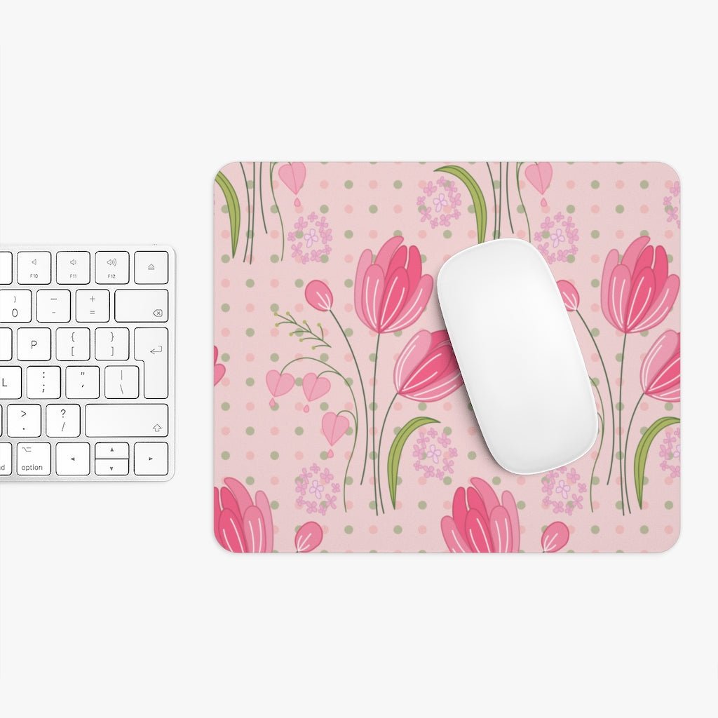 Tulips and Polka Dots Mouse Pad - Puffin Lime