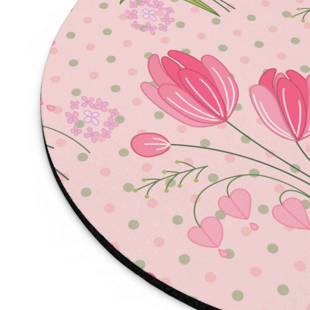 Tulips and Polka Dots Mouse Pad - Puffin Lime