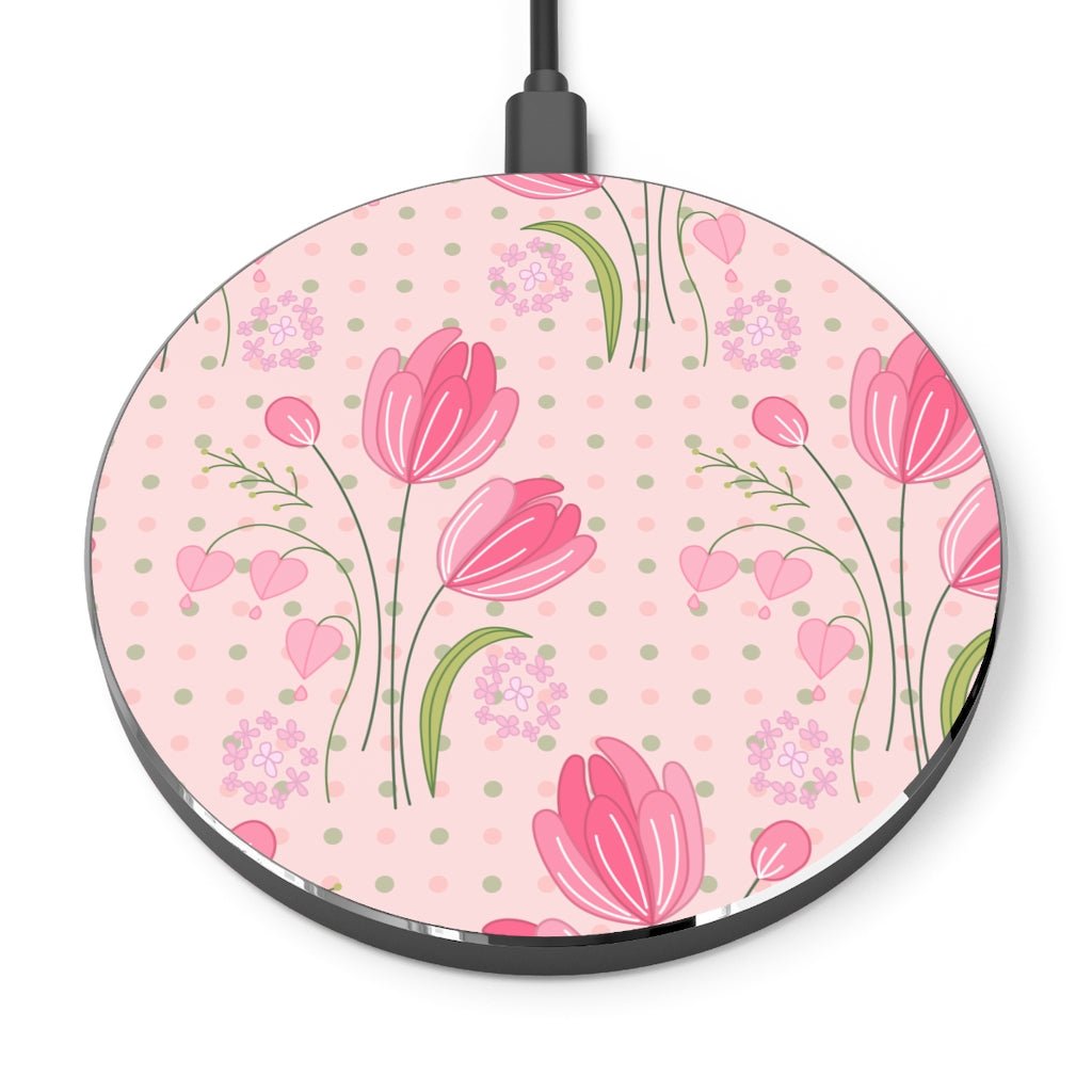 Tulips and Polka Dots Wireless Charger - Puffin Lime