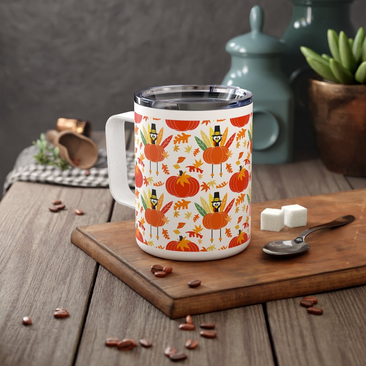 Turkey Pumpkins Insulated Coffee Mug - Puffin Lime
