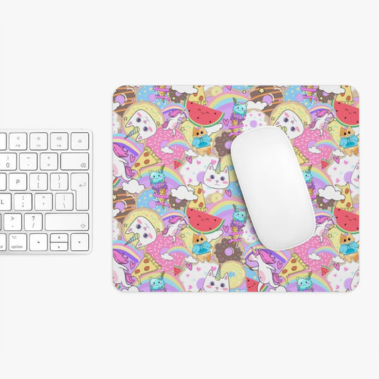 Unicorn Cats and Watermelons Mouse Pad - Puffin Lime