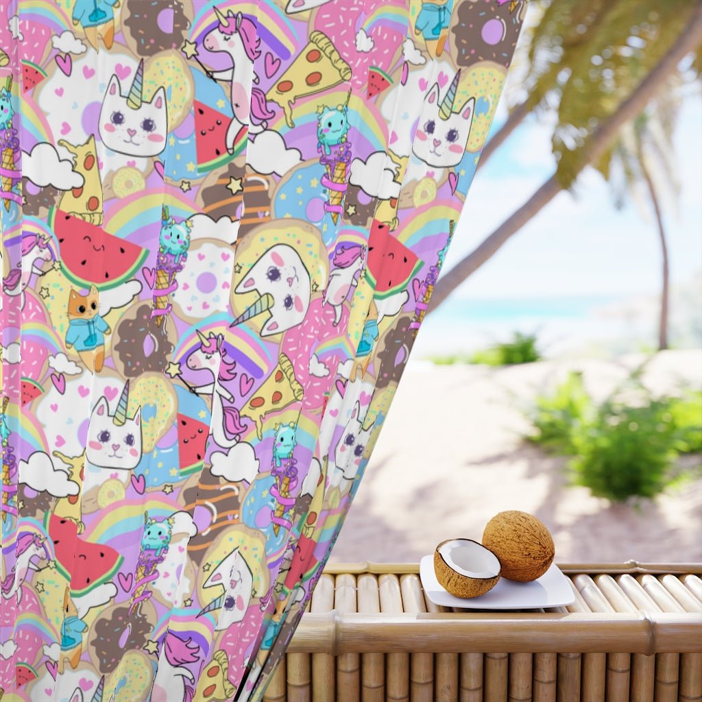 Unicorn Cats and Watermelons Window Curtains (1 Piece) - Puffin Lime
