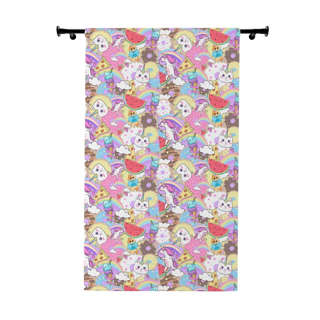 Unicorn Cats and Watermelons Window Curtains (1 Piece) - Puffin Lime
