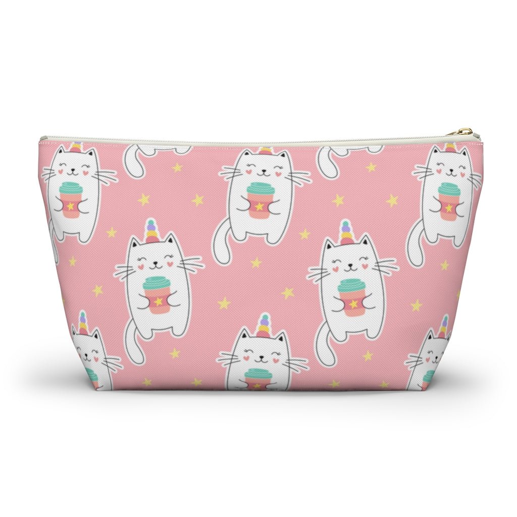 Unicorn Cats Drinking Coffee Accessory Pouch w T-bottom - Puffin Lime