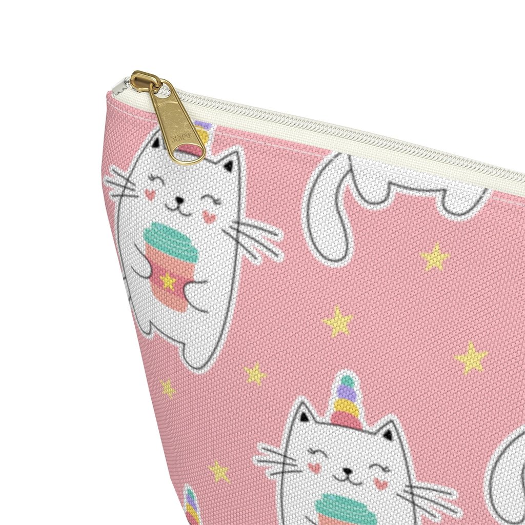 Unicorn Cats Drinking Coffee Accessory Pouch w T-bottom - Puffin Lime